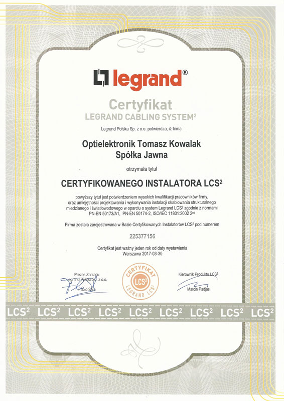 Certyfikat instalatora LCS